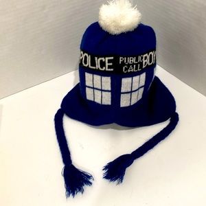 DR WHO BBC Blue & White Police Public Call Box “TARDIS” Knit Beanie /Hat